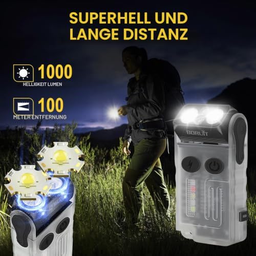 V20 Mini Taschenlampen, 180° Drehbar Taschenlampe mit 365nm UV Licht, 110dB Buzzer Alarm, 1000 Lumen Super Hell mit 13 Modi, IP67 Wasserdicht, für Camping Wandern Notfa (weiß)