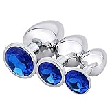AKStore 3 Pcs Luxury Jewelry Design Fetish Stainless Steel Anal Butt Plug Fantasy Sex Restraints Bondage SM Large+Medium+Small Anal Stimulation toy for Unisex Masturbation With Penis Condom(Blue)