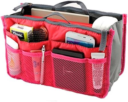 Lady Women Travel Insert Handbag Organiser Purse Large Liner Organizer Tidy Bag-Hot Pink