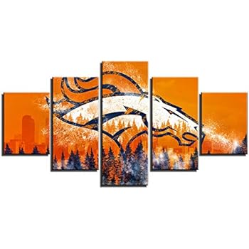 Denver Broncos NFL Wall Decor Art Paintings 5 Piece Canvas Picture Artwork Living Room American Football Prints Poster Decoration Wooden Framed Ready to Hang(60''Wx32''H)