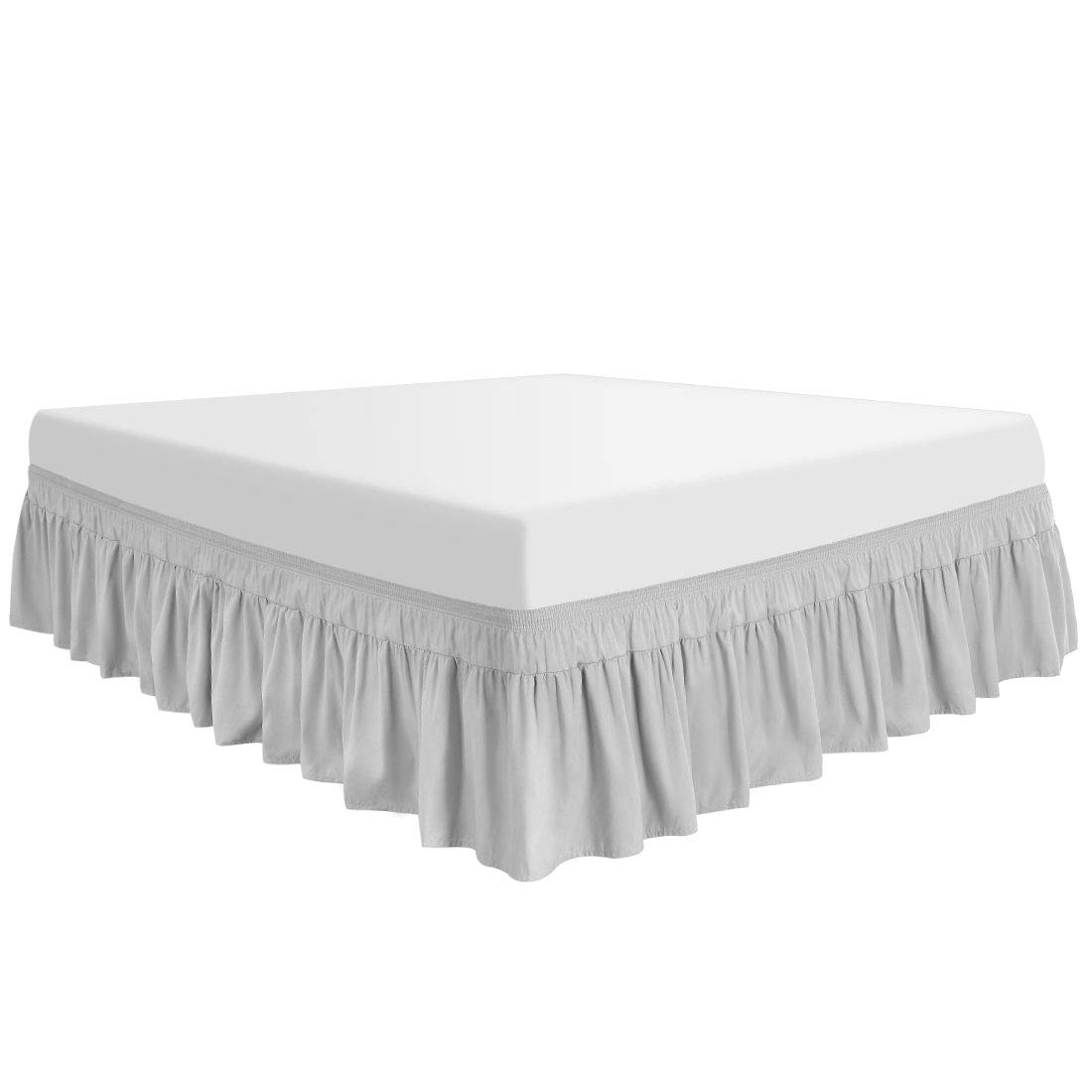 PiccoCasa Polyester Wrap Around Bed Skirt,Elastic Dust Ruffles Bedskirts,Fade & Wrinkle,No Lift Mattress,Three Fabric Sides with 16 Inch Drop Light Gray Full โ image 1