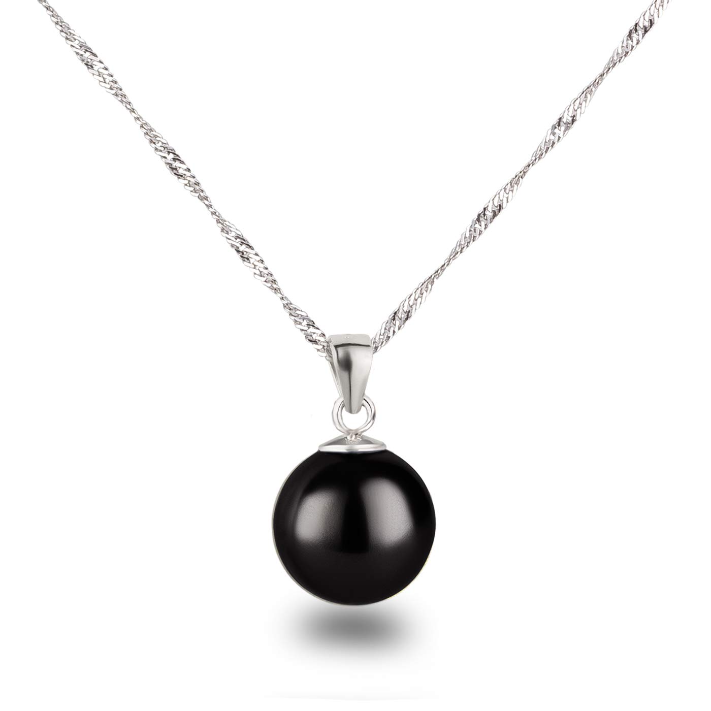 Schöner-SD Silver Chain with Pendant Pearl 12 mm Large 925 Silver Rhodium Plated,
