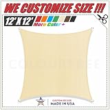 ColourTree 12' x 12' Beige Sun Shade Sail Canopy Square UV Resistant Heavy Duty We Make Custom Size