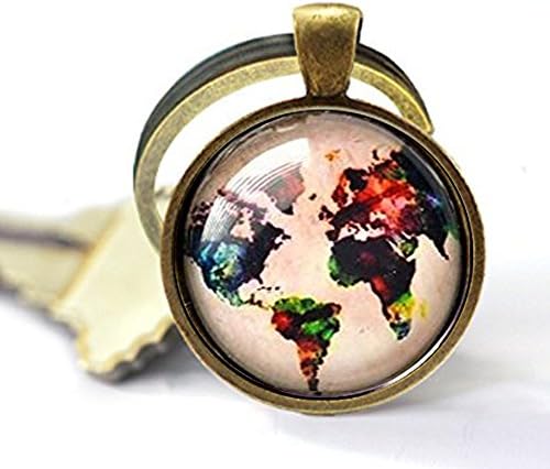 Vintage Globe Keychain Planet Earth World Map Art Keychain