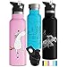 Kids Water Bottle Easy-Sip Straw Lid Leak-Proof Insulated Stainless Steel Thermos Perfect for School & Pickleball 3 Lids BPA-Free Keeps Drinks Cold for 24 Hours