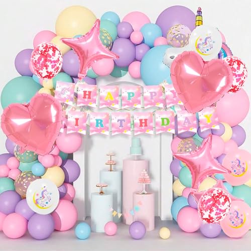Unicorn Supplies Birthday Party - 130 Pieces Kit Unicorn Birthday Plates Unicorn Cups Napkins Table Cloth Banner etc Party Supplies Theme