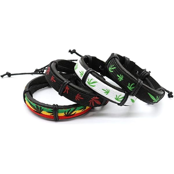 Weed 420 Marijuana Pot Leaf Adjustable Bracelet - Rastafarian Hip Hop Jewelry