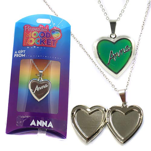 ANNA PERSONALISED HEART SHAPED NAMED MOOD LOCKET FUN GIFT PRESENT
