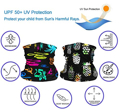 DOMEI 2Pcs Bandana Neck Gaiters for Kids, Breathable Kids Scarf Mask, Cooling Face Scarf for Kids