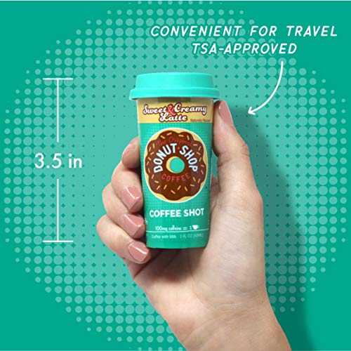 Donut Shop Coffee Shots - 100mg Caffeine, Sweet & Creamy Latte, Tasty coffee energy boost in a ready-to-drink 2-ounce shot, 6 pack