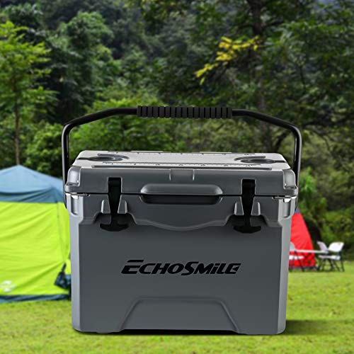 EchoSmile Grey Cooler, 25 Quart Rotomolded Cooler, Portable 5 Day Ice