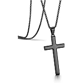 PiercingJ Cross Necklace for Men, Silver/Gold/Black Stainless Steel Crucifix Pendant Chain Necklaces, Christmas, Easter, Birthday, Baptism Gift 24 Inches