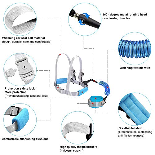 OFUN Toddler Walking Harness Leash with Key, Anti Lost Wrist Link for Toddler, Baby Safety Harness for Walking, 2 in 1 Toddler Safety Leash 2.5M - Thumbnail 2