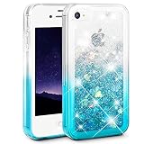 Ruky iPhone 4 Case, iPhone 4S Case, Gradient Quicksand Series Glitter Flowing Liquid Floating Protective Shockproof Clear TPU Girls Case for iPhone 4 4S (Gradient Teal)