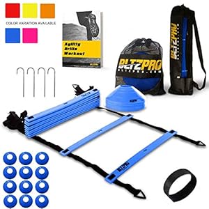 Bltzpro Football and Soccer Training Equipment – Cones & Agility Ladder Speed Practice kit for Kids and Coaches…
