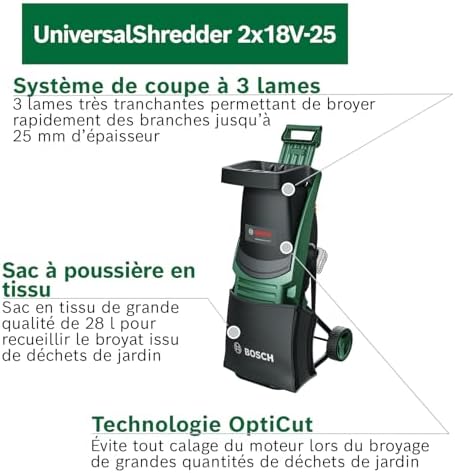 Broyeur sans fil UniversalShredder 2x18V-25 sans batt./chargeur