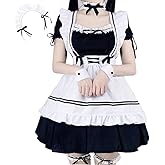 IOPBOT Women's Japanese Anime Maid Cosplay Classic Fancy Apron Maid Dress with Socks