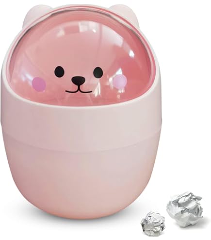 Cute Animal Flip-Top Trash Can - 5L Capacity, Desktop Bin For Bathroom, Kitchen, Office (Pink) - View #2