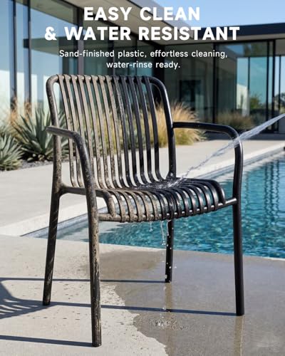 HariNorgen Balcony Chairs Set of 2 Dining Chairs,All Weather Outdoor Indoor Stack Chair for Garden,Backyard,Cafe,No Assembly,Black
