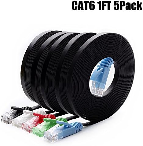 Cat6 Ethernet Cable 1 FT 5-Pack Multi Color, Intelart Cat-6 Flat RJ45 Computer Internet Lan Network Ethernet Patch Cable Cord - 1 Feet