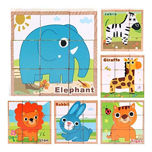 Hisoul Puzzle Toy Children Wooden 9 Blocks Six Sides Building Blocks Dimensional Puzzle Educational for 3-14 Years Old Children (E)