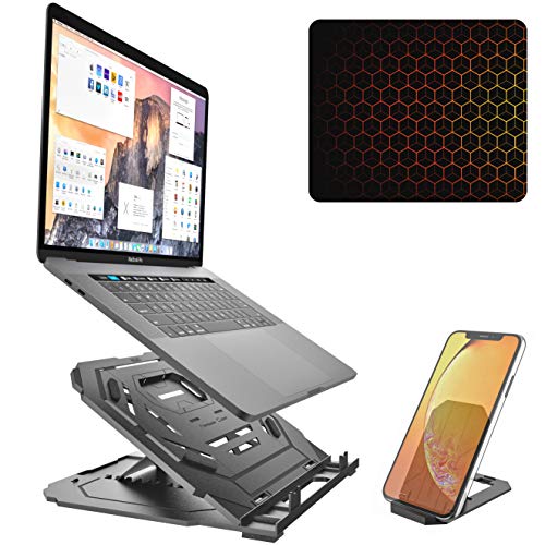 Adjustable Laptop Stand with Mouse Pad and Phone Holder, 360 Degree Swivel 10 Step Notebook Holder by Pixiri, Compatible with Macbook Air Pro, Dell Xps, Hp, Tablet and Laptops upto 15.6 Inch – Black