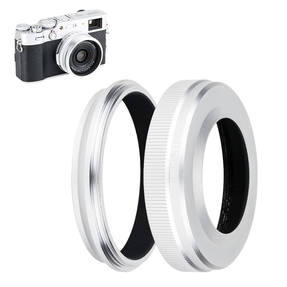 JJC Lens Hood with Adapter Ring for Fujifilm Fuji X100VI X100V X100 X100S X100T X100F Cameras, Replaces Fujifilm LH-X100 and AR-X100 adapter ring - compatible with 49mm filters & Lens Cap - Silver — image 1