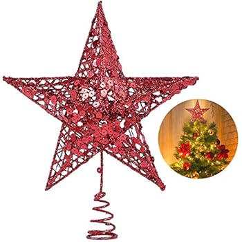Christmas Tree Star Topper, 10 Inch Xmas Tree Topper Star Christmas Decoration Glittered Tree-top Star for Christmas Tree Ornament Indoor Party Home Decoration