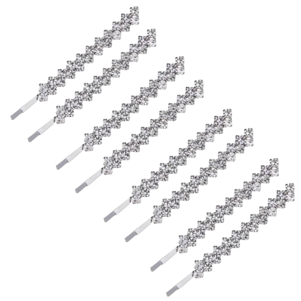8 Pieces Rhinestone Bobby Pins Bling Crystal Metal Hair Clips Grips Slide Single Row Slim Diamante Rhinestone Bobby Pin for Brides Girls (8, Silver)