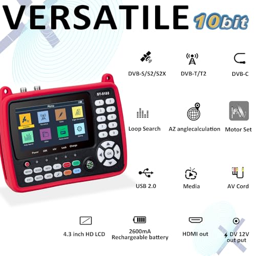 ST-5155 DVB-S2/S/S2X/T2/T/C Combined Digital Terrestrial Signal Meter with Unicable/Scr/Dcss, Satfinder Satellite Detectors H.264/265/HEVC