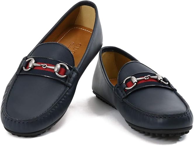 Amazon グッチ メンズ ローファー ドライビングシューズ レザー 4502 l60 4071 Blu ネイビー 並行輸入品 8 5 Jp27 5cm Gucci グッチ ローファー スリッポン