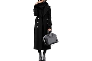 chouyatou Women's Winter Double Breasted Wool Coat Business Casual Long Winter Pea Coat with Belt