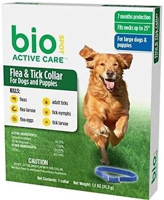 BioSpot Active Care Flea and Tick Collar for Large Dogs, 25-Inch