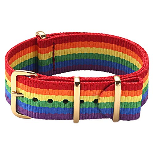 PBCODE NATO Strap 18mm Ballistic Nylon Watch Strap Replacement Watch Bands for Men Women Gold Buckle (Rainbow)