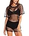 iHeartRaves Sheer Fishnet Mesh Top Women Oversized Sheer Tee Shirt for Raves and Music Festivals (Black, Small)