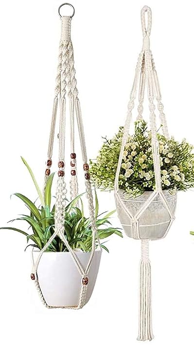 Macrame Plant Hangers Set of 2 Hanging Planters Indoor Handmade Cotton Rope Flower Pot Holder Tassels for Plants Indoor Outdoor Home Decor