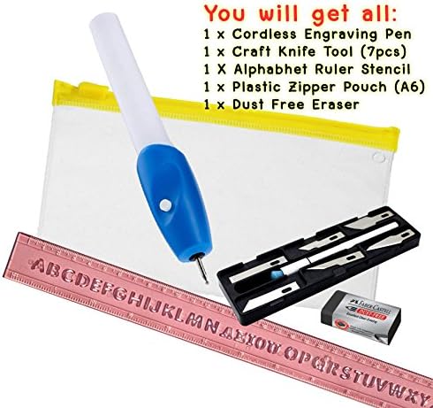 Engraver Pen Cordless Etching Tools with Carve Tool 5 in 1 Set You will get all in Picture: for Wood Metal Plastic Zippo Plastic Jewelry Glass and etc