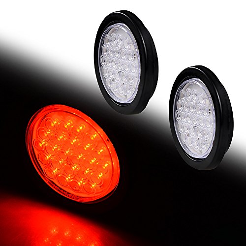 20PCS 4" Round RED 24-LED CLEAR Lens Tail Lights Stop Brake Running Park Lamps Grommet & Plug for Truck Trailer RV ATV UTV Boat