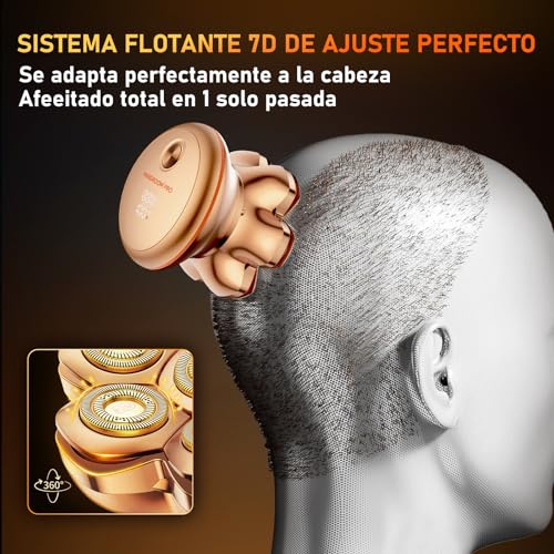 MAXGROOM Pro Men's Head Shaver, Men's Shaver, Wet and Dry Bald Shaver, 140 Mins Use, 7 Heads, Magnetic, 100% Waterproof, Gold