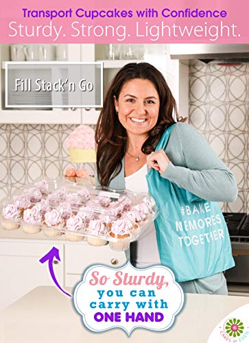 (24 Pack x 10 Sets) STACK'nGO Cupcake Carriers - High Tall Dome Clear Containers Thick Plastic Disposable Storage Boxes. 2 Dozen Compartments Slots Holder Cupcakes Box Tray Container. Cup Cake Holders
