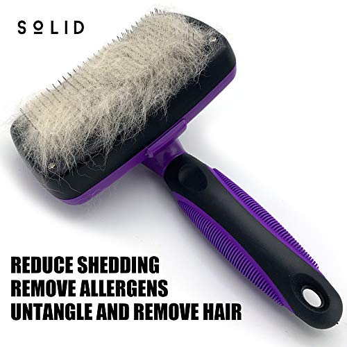 Solid Self-Cleaning Slicker Brush for Dog,Cat, Pets of All Sizes & Hair Lengths, Shedding Grooming Tool, Removes Undercoat, Long Matted Hair, Dander, Dirt, Massages, Improves Circulation