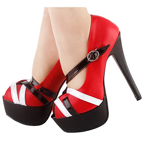 SHOW-STORY-Women-Red-Black-White-Cross-Over-Strappy-Platform-Stiletto-Heel-Dress-PumpsLF80867