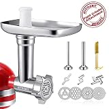 Metal Food Grinder Attachments for KitchenAid Stand Mixers, Durable Meat Grinder, Sausage Stuffer Attachment Compatible with All KitchenAid Stand Mixers, includes Two Sausage Stuffer Tubes