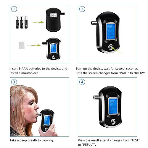 Alcohol Tester Breathalyzer at6000, iPstyle Professional Semiconductor Highly-Accurate Result Digital Blood Breath Tester with 5 Mouthpieces (Alcohol Tester)