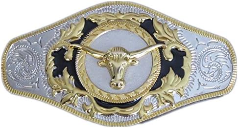 Western Texas Long Horn Bull Golden Belt Buckle Cowboy Large Silver Buckles