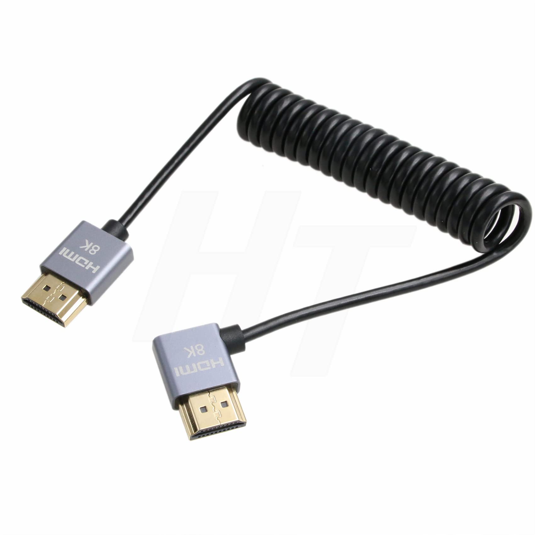 HangTon HDMI 8K 4K 60fps Cable Thin Coiled Right Angle for ATOMOS Shinobi Ninja V Portkeys BM5 FEELWORLD BMPCC 4K Monitor ZCAM Sony Canon Nikon Camera Type A HDMI 2.1