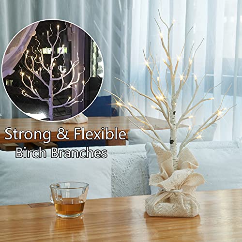 Fudios Lighted Birch Tree with Timer Battery Operated 18in Home Decor