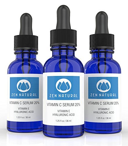 Zen Natural Vitamin C Serum 20% for Face and Skin - With Botanical Hyaluronic Acid and Vitamin E + FREE Bonus E-book Guide on Skin Care & Anti Aging. + Organic Jojoba Oil - 1.25 fl oz