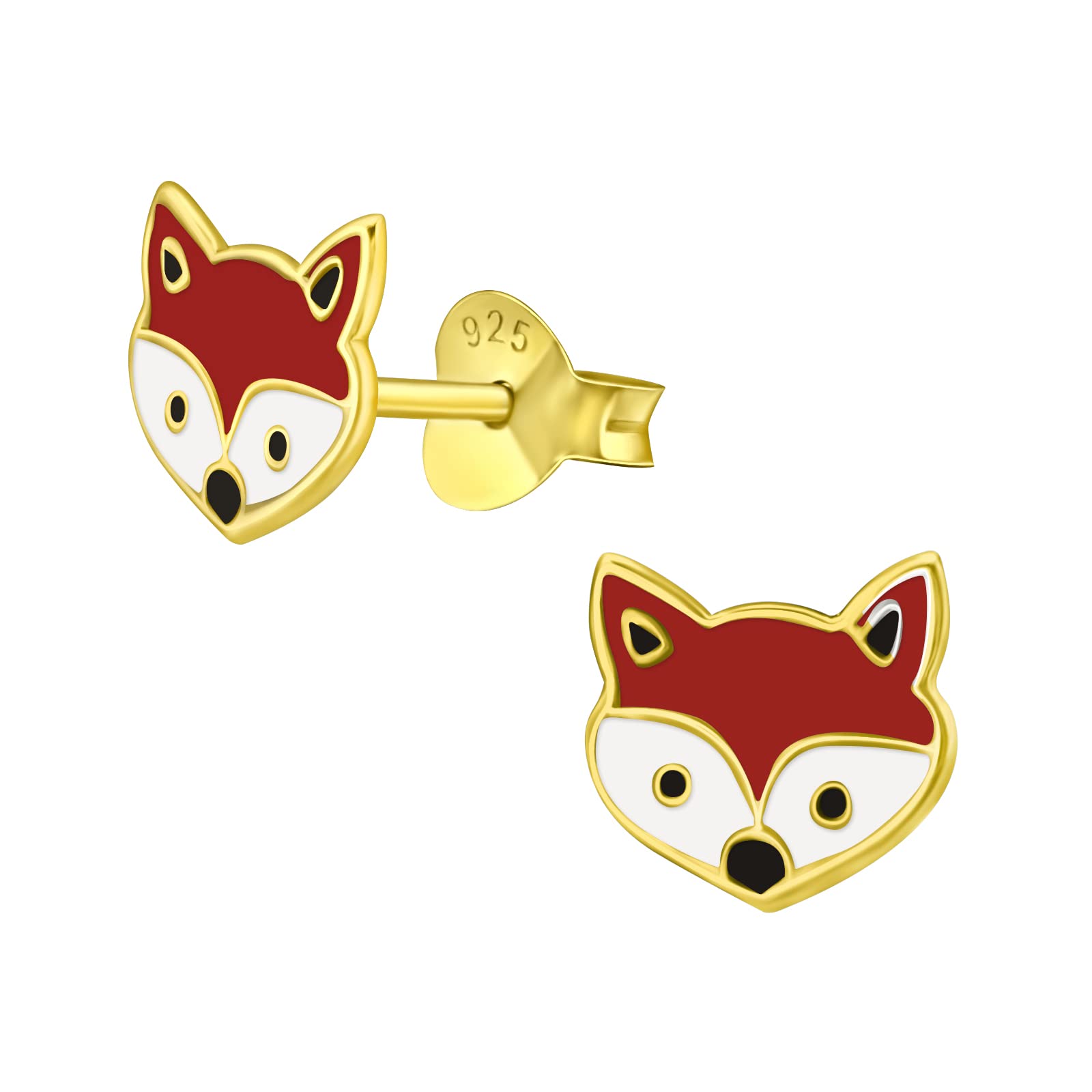 925 Sterling Silver Gold Plated Lightweight Hollow-Back Fox Stud Earrings for Women & Girls – Nature Jewellery Gift Boxed