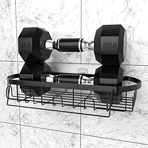 2-Pack Shower Caddy Basket Shelf, Adhesive Matte Black Shower Caddy With Hooks , Stainless Steel No Drilling Shower Shelves, Wall Mounted Shower Organizer for Bathroom, Toilet, Kitchen